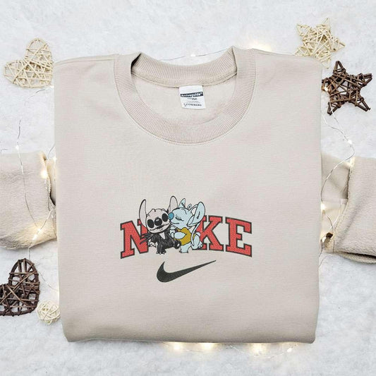 Stitch Jack and Angel Sally x Nike Halloween Embroidered Sweatshirt Horror Movie Halloween Embroidered Shirt Best Halloween Gift Ideas