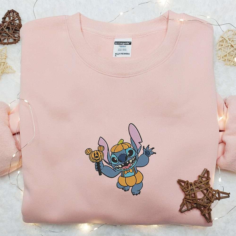 Stitch Mickey Pumpkin Embroidered Shirt Disney Characters Embroidered Hoodie Best Halloween Gift Ideas