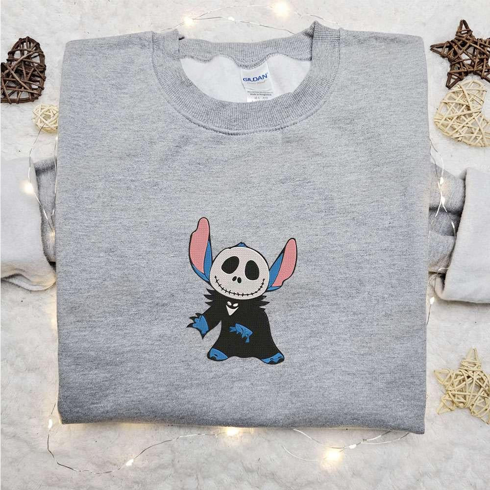 Stitch Jack Skellington Embroidered Shirt The Nightmare Before Christmas Embroidered Hoodie Best Halloween Gift Ideas