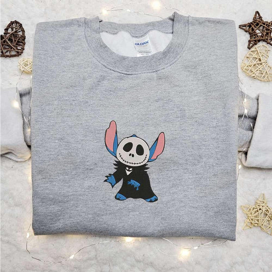 Stitch Jack Skellington Embroidered Shirt The Nightmare Before Christmas Embroidered Hoodie Best Halloween Gift Ideas