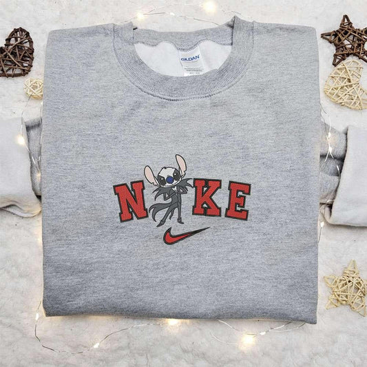 Stitch Jack Skellington x Nike Embroidered T shirt Nike Inspired Embroidered Hoodie Adorable Halloween Embroidered Sweatshirt