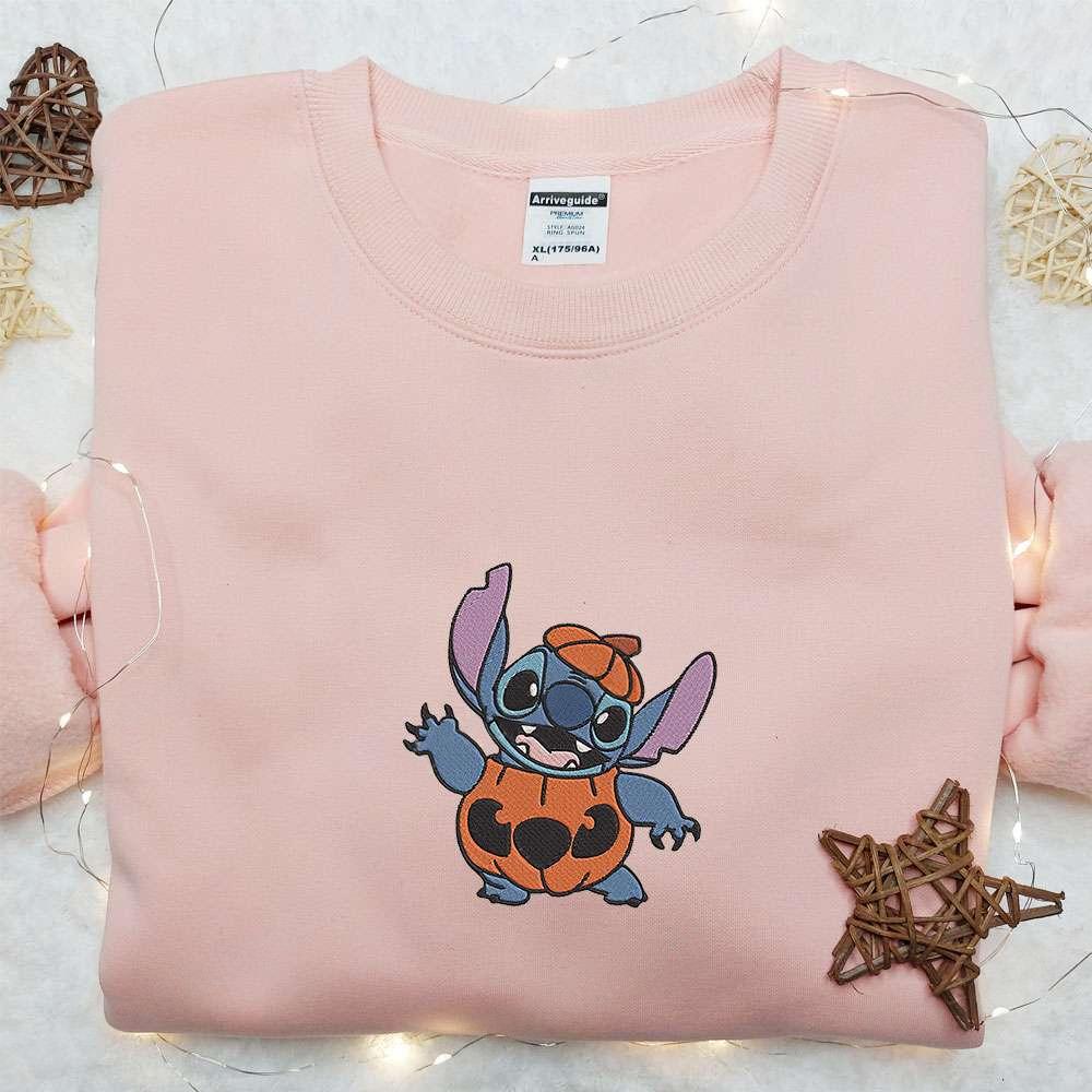 Stitch In Pumpkin Embroidered Shirt Disney Characters Embroidered Hoodie Best Halloween Gift Ideas