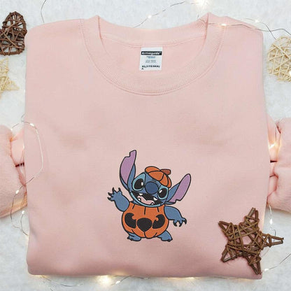 Stitch In Pumpkin Embroidered Shirt Disney Characters Embroidered Hoodie Best Halloween Gift Ideas