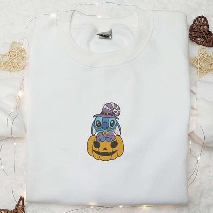 Stitch Witch Pumpkin Embroidered Shirt Disney Characters Embroidered Hoodie Best Halloween Gift Ideas