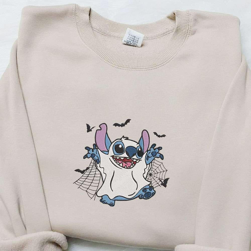Stitch Spooky Ghost Embroidered Shirt Disney Characters Embroidered Hoodie Best Halloween Gift Ideas