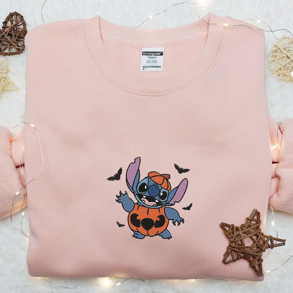 Stitch In Pumpkin Costume Embroidered Shirt Disney Characters Embroidered Hoodie Best Halloween Gift Ideas
