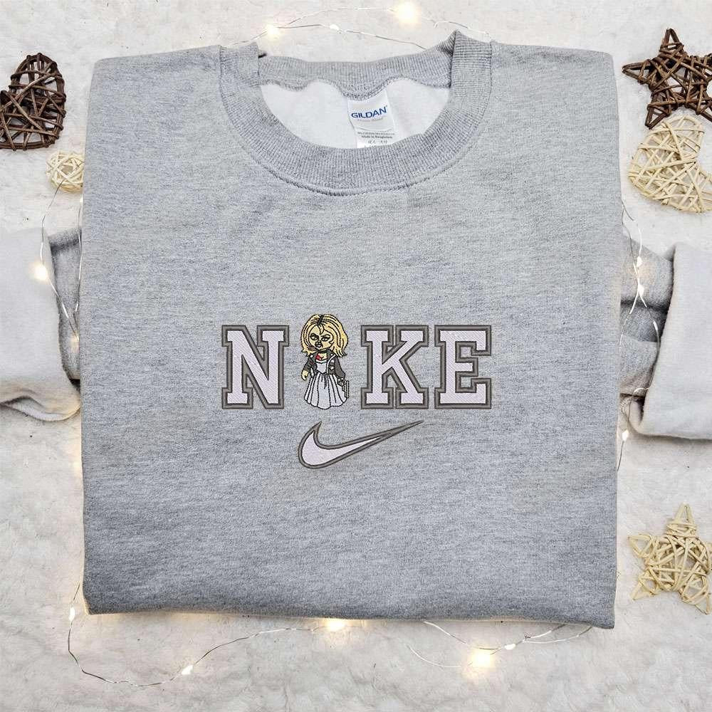 Tiffany Chucky Bride x Nike Embroidered Shirt Horror Movie Embroidered Hoodie Halloween Embroidered Sweatshirt