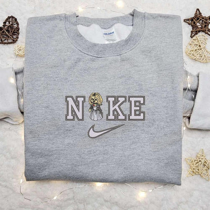 Tiffany Chucky Bride x Nike Embroidered Shirt Horror Movie Embroidered Hoodie Halloween Embroidered Sweatshirt