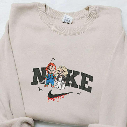 Tiffany and Chucky x Nike Embroidered Sweatshirt Horror Movie Halloween Embroidered Shirt Best Halloween Gift Ideas