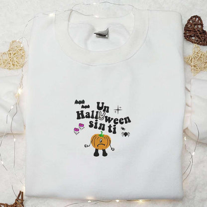 Un Halloween Sin Ti Bad Bunny Pumpkin Embroidered Shirt Celebrity Embroidered Hoodie Best Halloween Gift Ideas