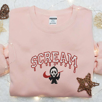 Swoosh x Scream Ghostface Embroidered Sweatshirt Horror Movie Embroidered Shirt Best Gift Ideas For All Occasions