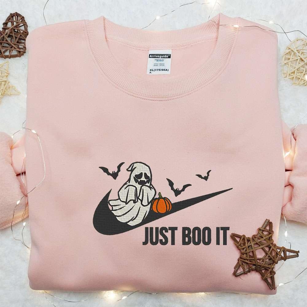 Swoosh x Boo Ghost Just It Embroidered Sweatshirt Halloween Embroidered Shirt Nike Inspired Embroidered T shirt