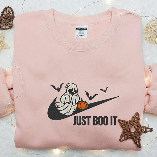 Swoosh x Boo Ghost Just It Embroidered Sweatshirt Halloween Embroidered Shirt Nike Inspired Embroidered T shirt