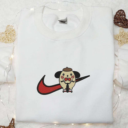 Swoosh x Pompompurin Jigsaw Embroidered Sweatshirt Nike Inspired Embroidered Shirt Funny Horror Halloween Embroidered T shirt