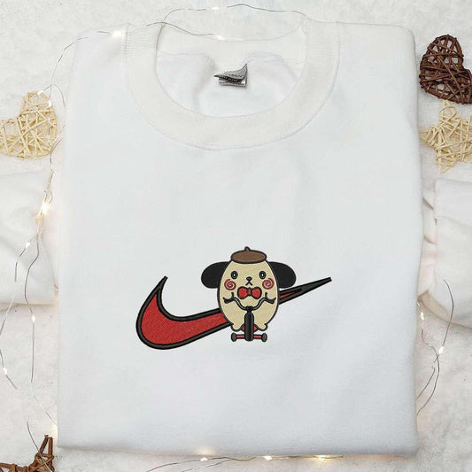 Swoosh x Pompompurin Jigsaw Embroidered Sweatshirt Nike Inspired Embroidered Shirt Funny Horror Halloween Embroidered T shirt