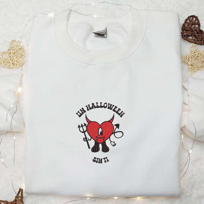 Un Halloween Sin Ti Bad Bunny Embroidered Sweatshirt Halloween Embroidered Hoodie Best Halloween Gifts Ideas