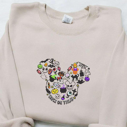 Trick Or Treat Mickey Disney Elements Embroidered Shirt Disney Characters Embroidered Hoodie Best Halloween