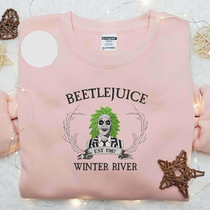 Beetlejuice Est 987 Winter River Halloween Embroidered Shirt
