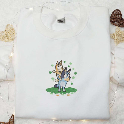 Bluey And Bingo Shamrock Embroidered Shirt Saint Patricks Day Embroidered Hoodie Best Holiday Gift Ideas