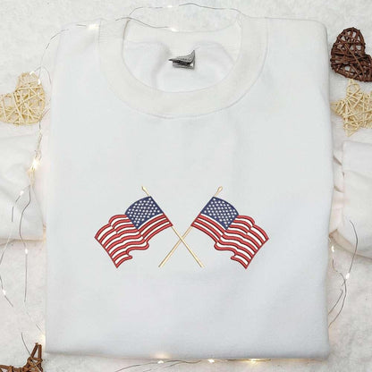 American Flag Embroidered Shirt National Day Gifts Best Patriotic Shirts