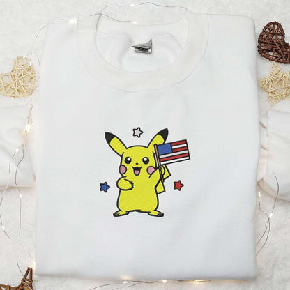 The 4th Of July Pikachu Embroidered Shirt National Day Gifts