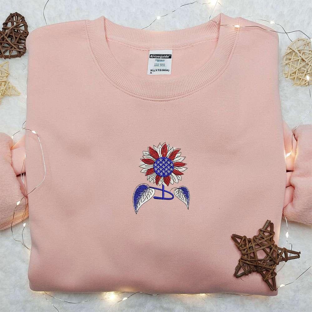 American Sunflower Embroidered Shirt National Day Gifts Best Patriotic Shirts